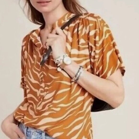 Maeve Oversized Tan Zebra Print Blouse, size Small, NWOT - Picture 2 of 8